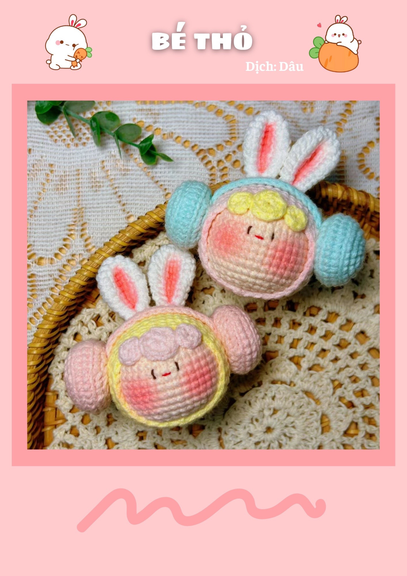 Chart móc len BÉ THỎ dễ thương, hướng dẫn chi tiết từng phần