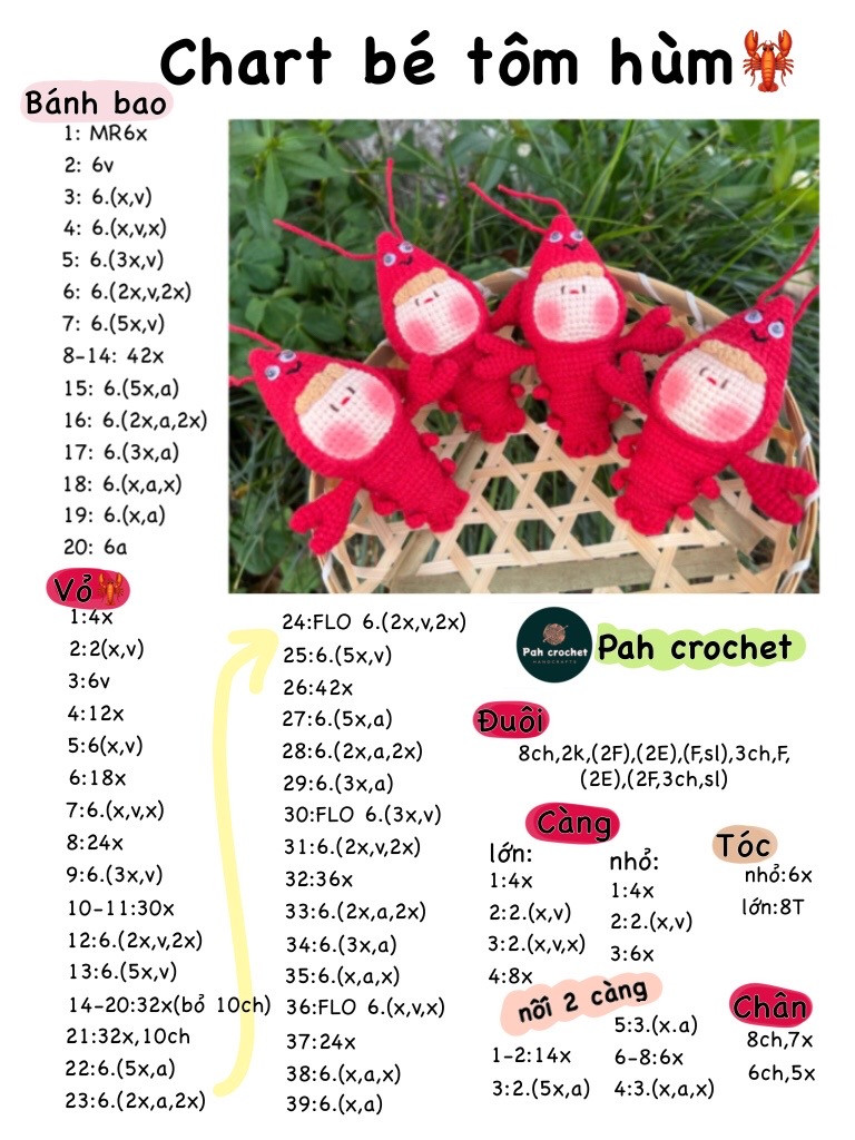 Chart móc len bé tôm hùm bánh bao cute