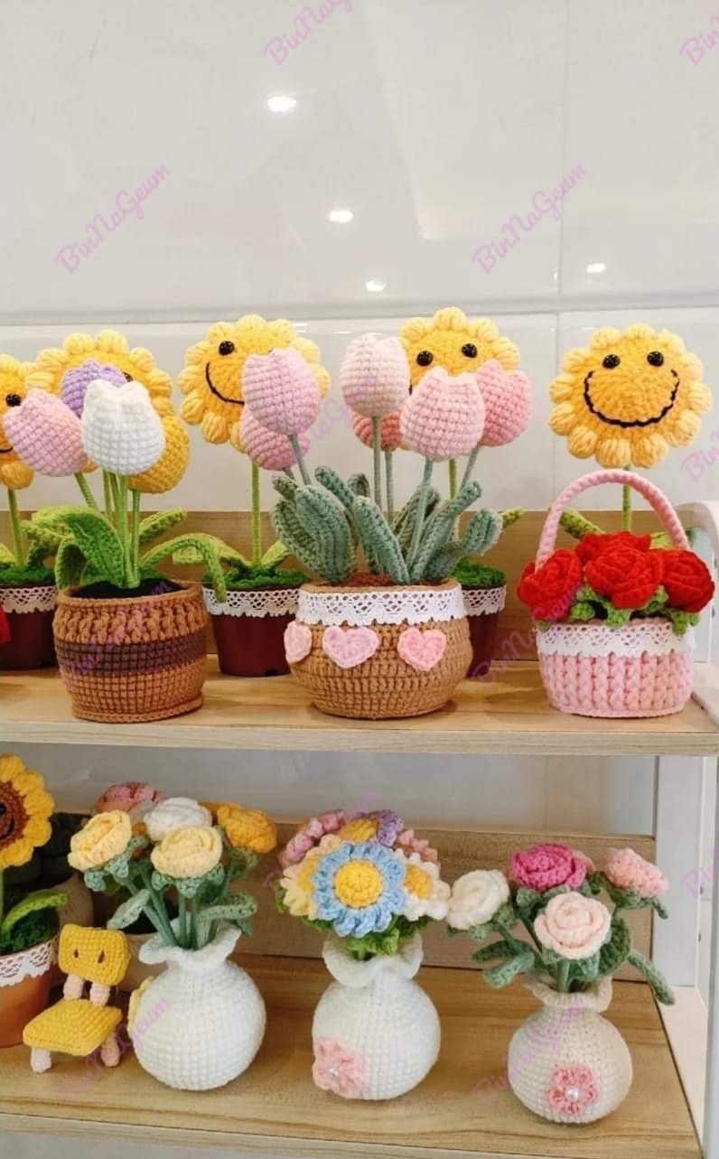 Chart Móc Len Bình Hoa Hồng Xinh
