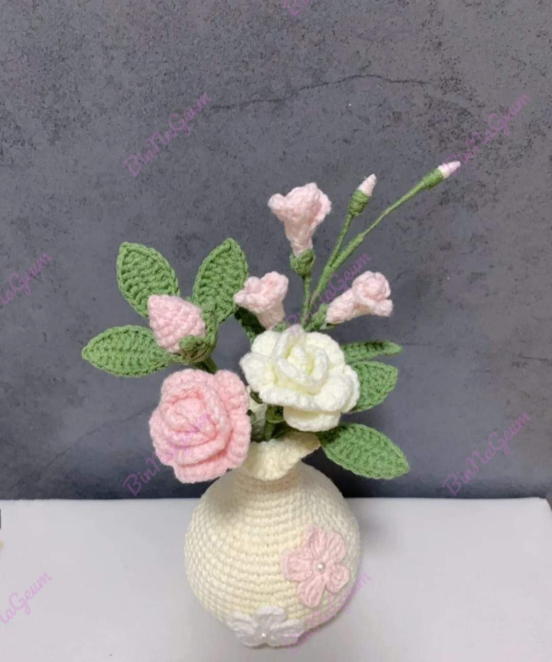 Chart Móc Len Bình Hoa Hồng Xinh