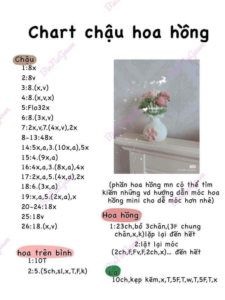 Chart Móc Len Bình Hoa Hồng Xinh