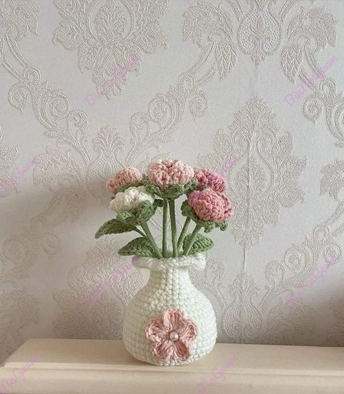 Chart Móc Len Bình Hoa Hồng Xinh