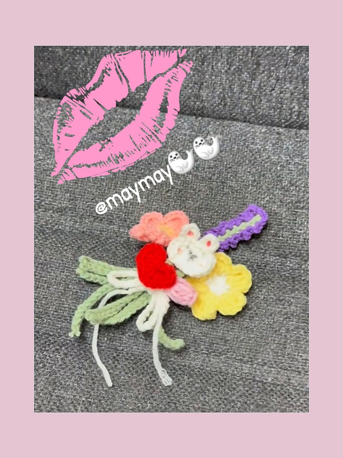 Chart móc len bó hoa mini dễ thương với thỏ, tim và hoa cúc