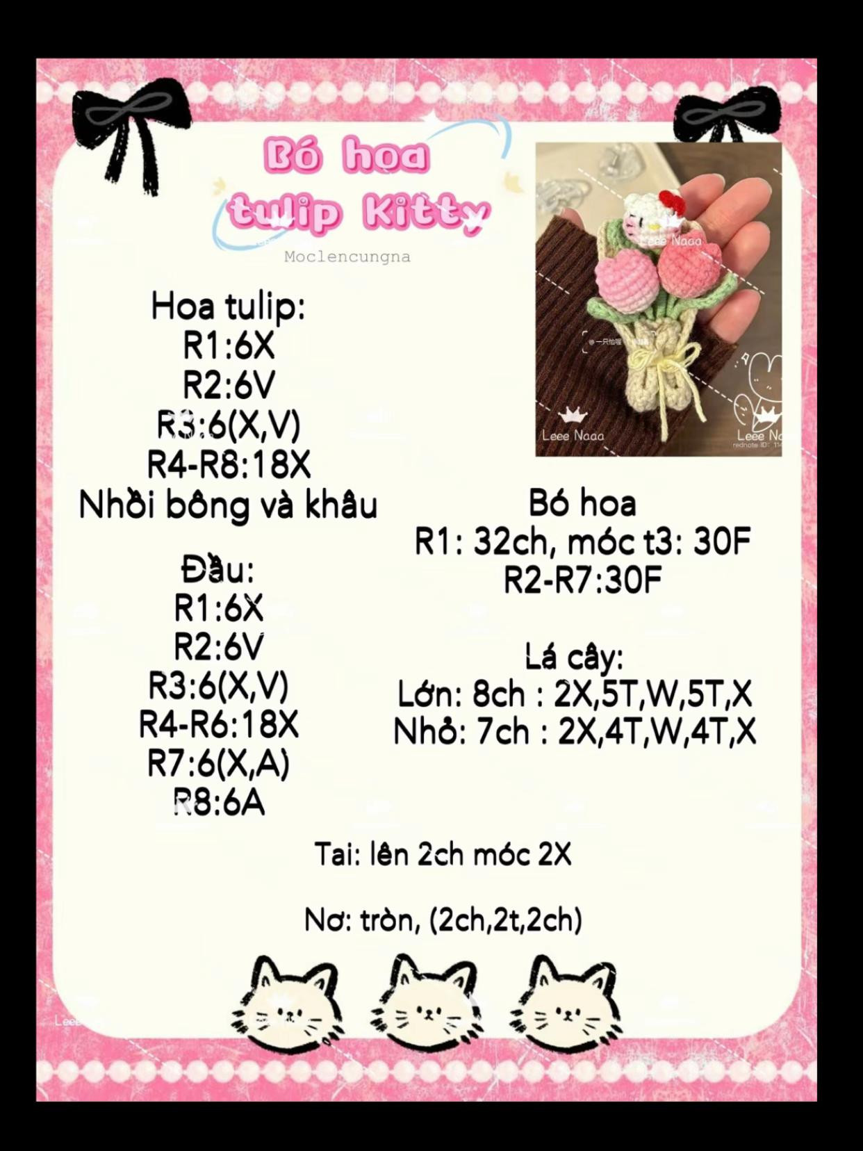 Chart móc len bó hoa tulip Kitty dễ thương
