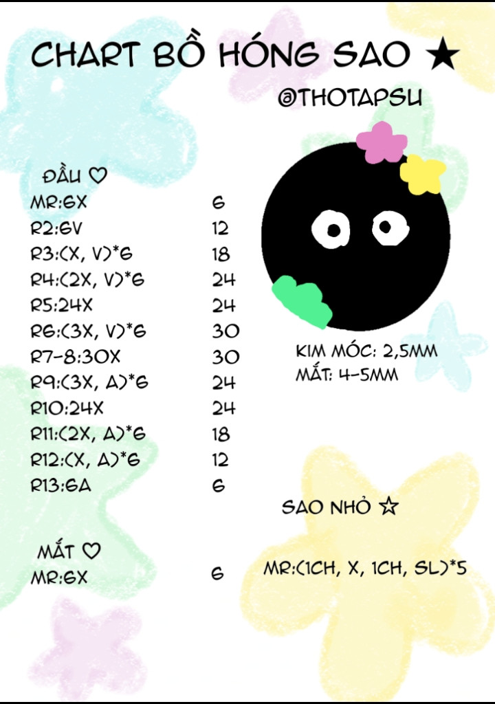 Chart móc len Bồ Hóng Sao phiên bản lever up dễ thương
