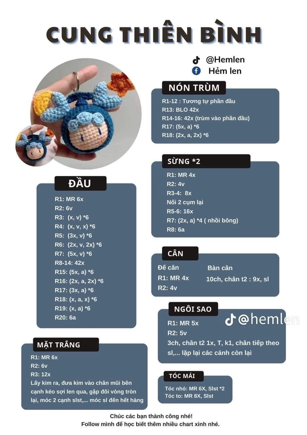 Chart móc len búp bê 12 cung hoàng đạo dễ thương