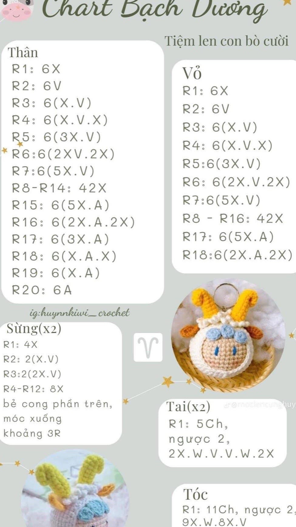 Chart móc len Búp bê Bạch Dương - Series 12 cung hoàng đạo