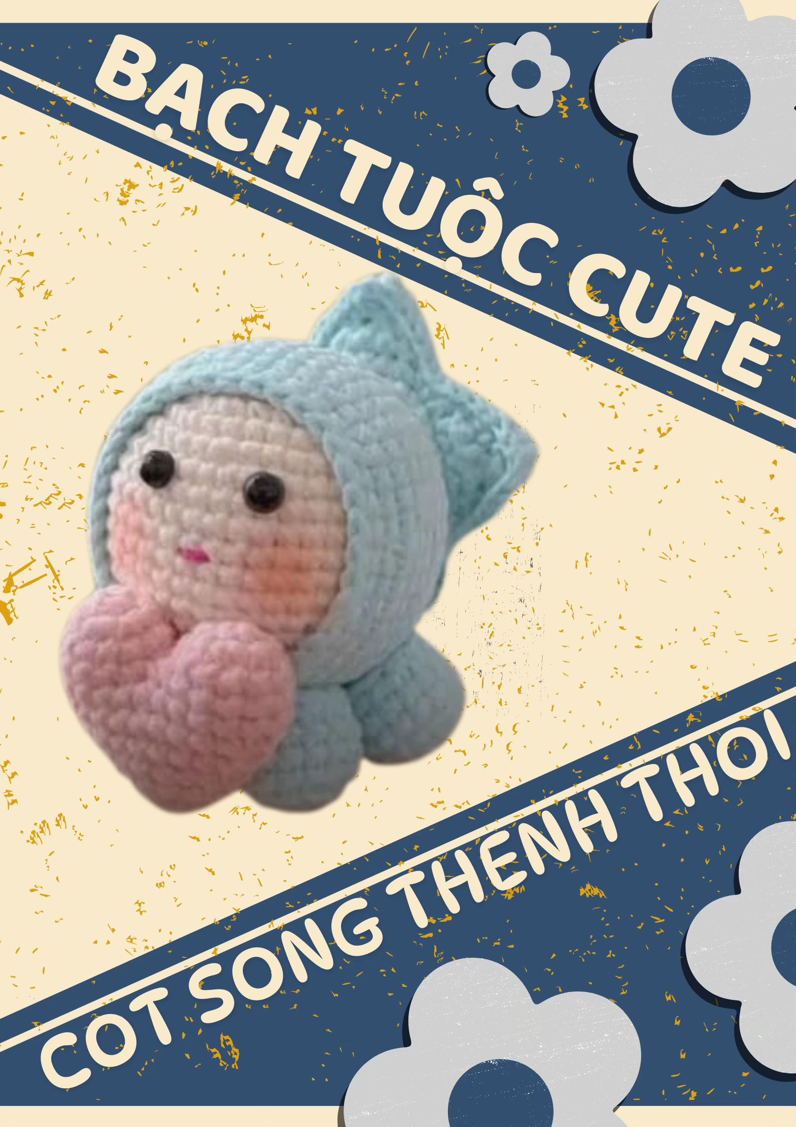 Chart móc len búp bê Bạch Tuộc Cute màu xanh dương cầm trái tim hồng dễ thương