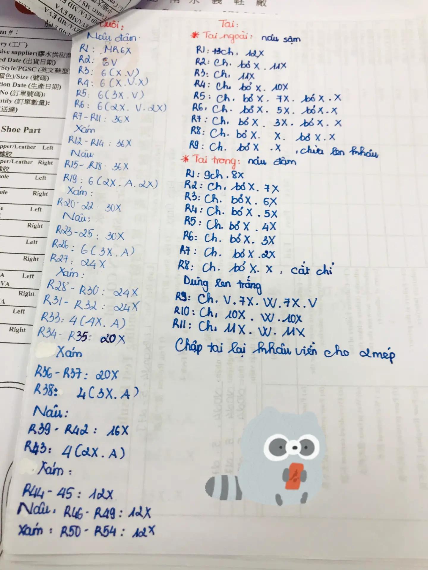 Chart móc len búp bê bé chồn Suu Tâm size to