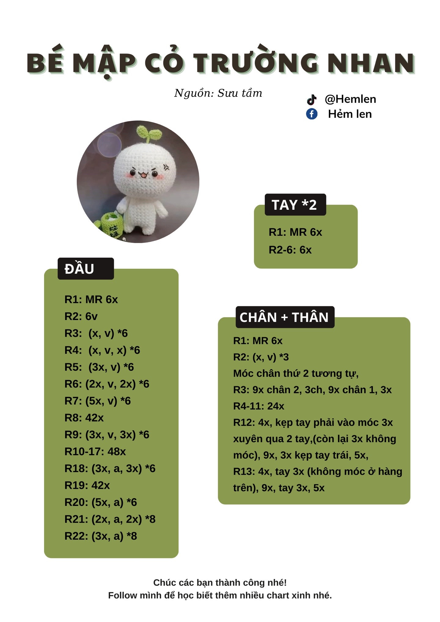 Chart móc len búp bê Béo Mập cổ trồng nhan dễ thương