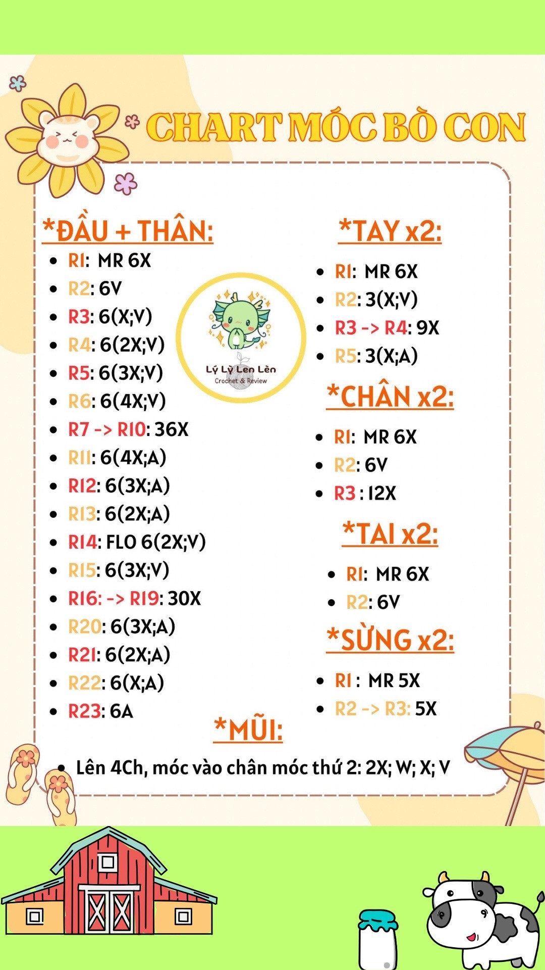 Chart móc len búp bê bò con dễ thương