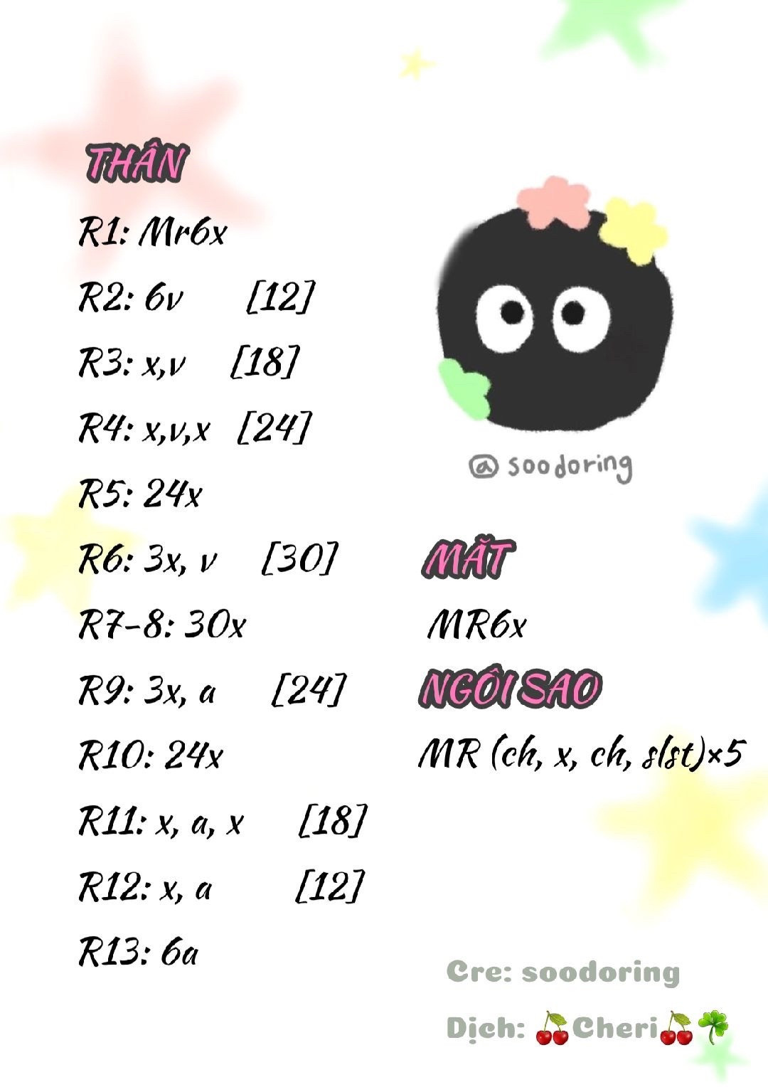 Chart móc len búp bê Bọ Hống và mặt tròn dễ thương