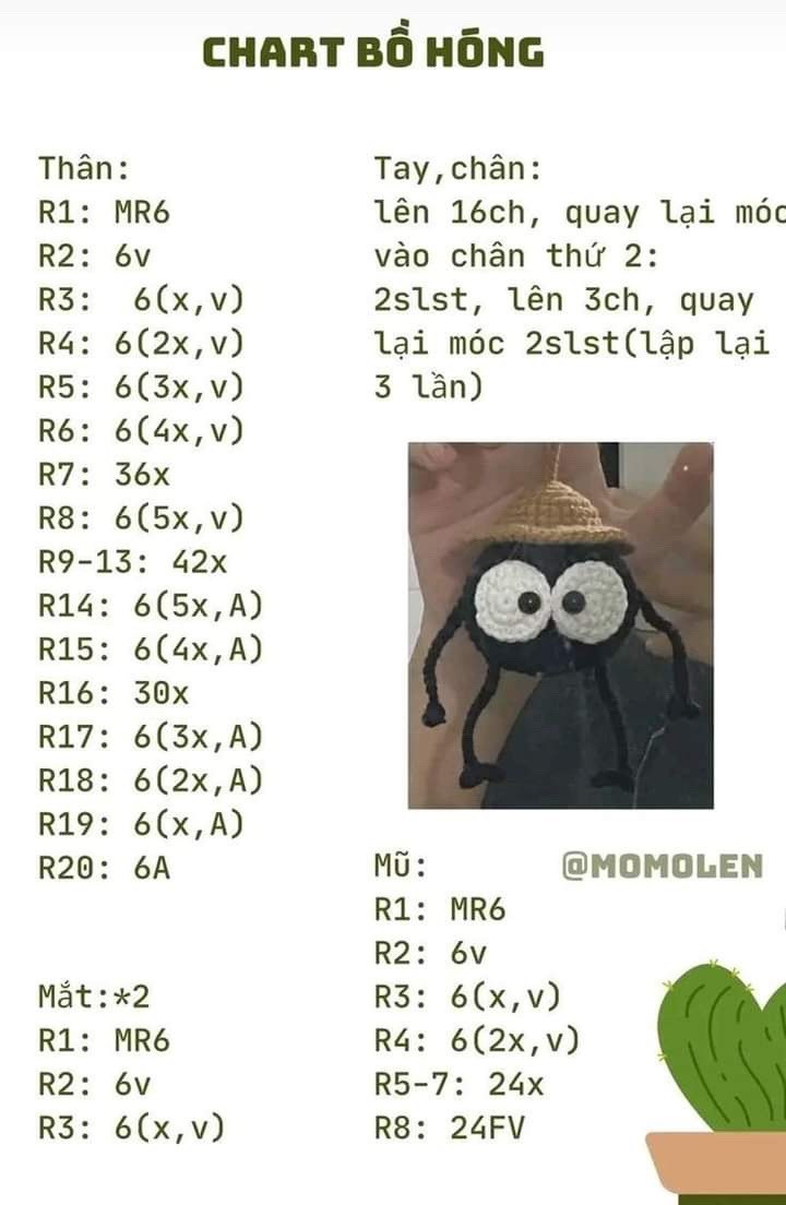 Chart móc len búp bê Bọ Hống và mặt tròn dễ thương