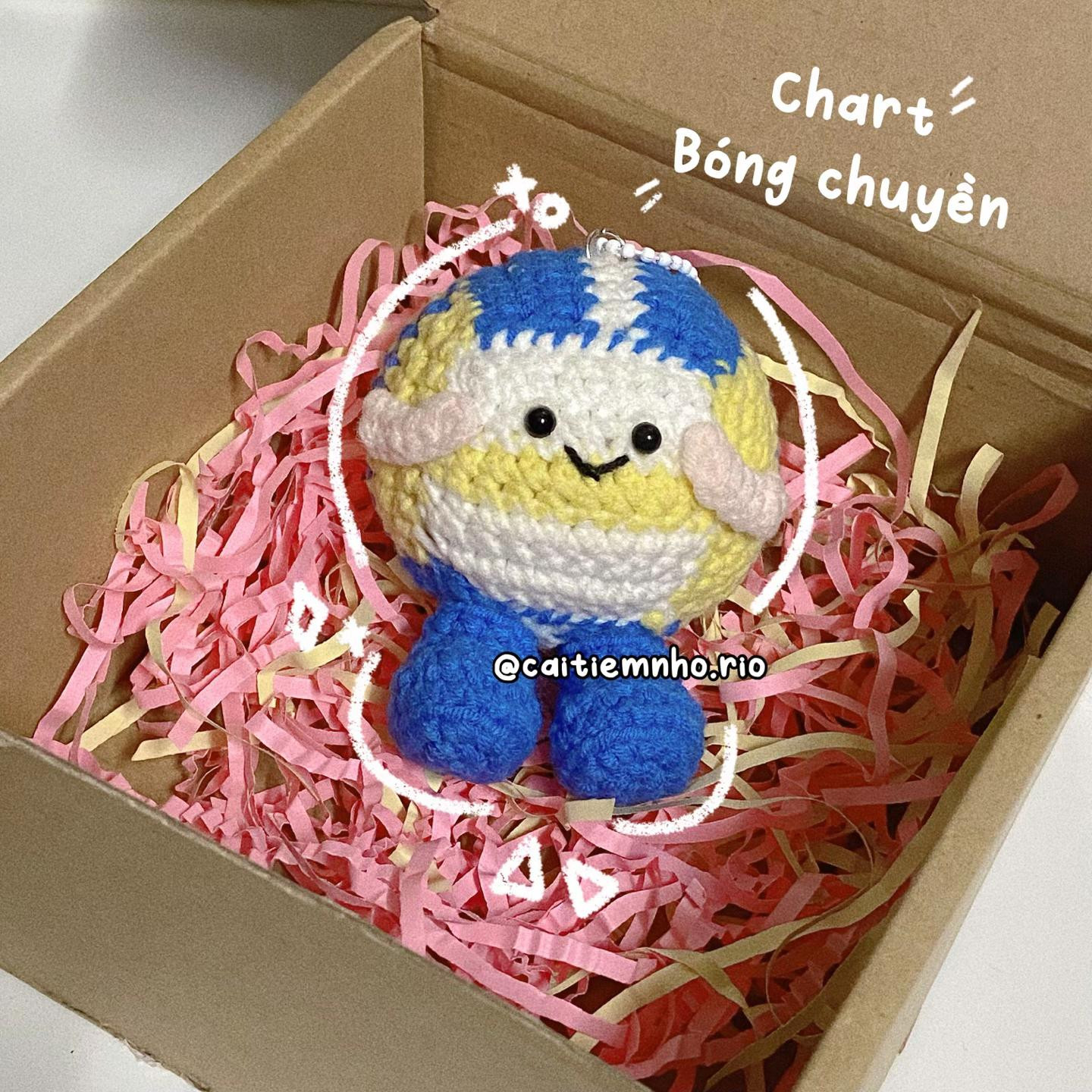 Chart móc len búp bê Bóng chuyền dễ thương màu xanh vàng trắng