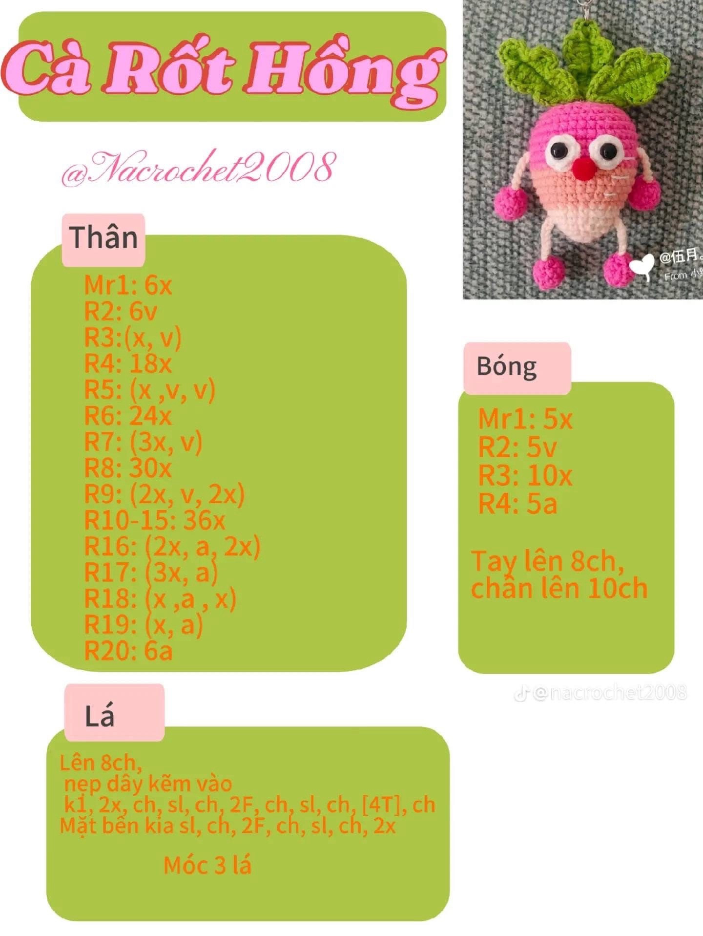 Chart móc len búp bê cà rốt hồng cute dễ thương