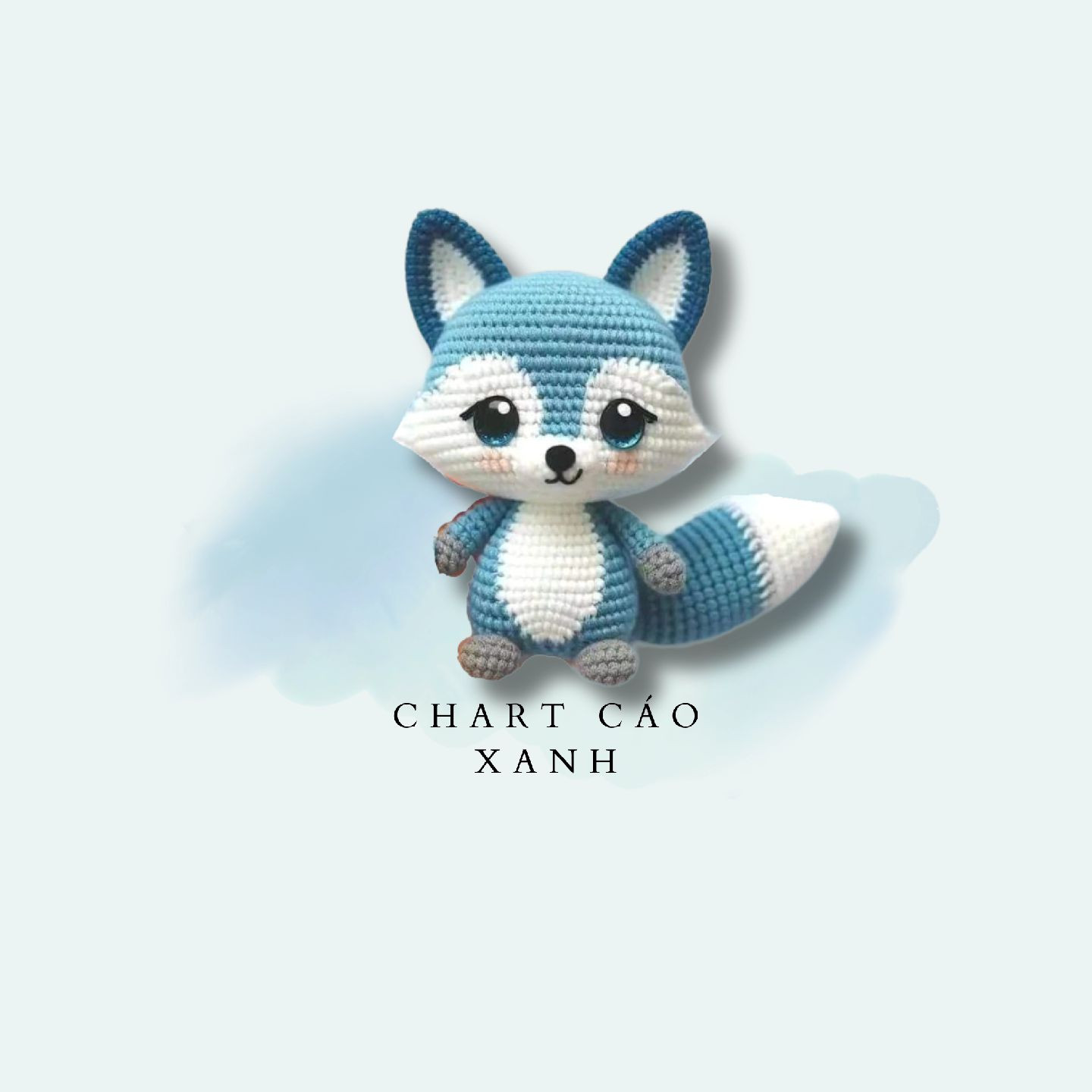 Chart móc len búp bê cáo màu xanh