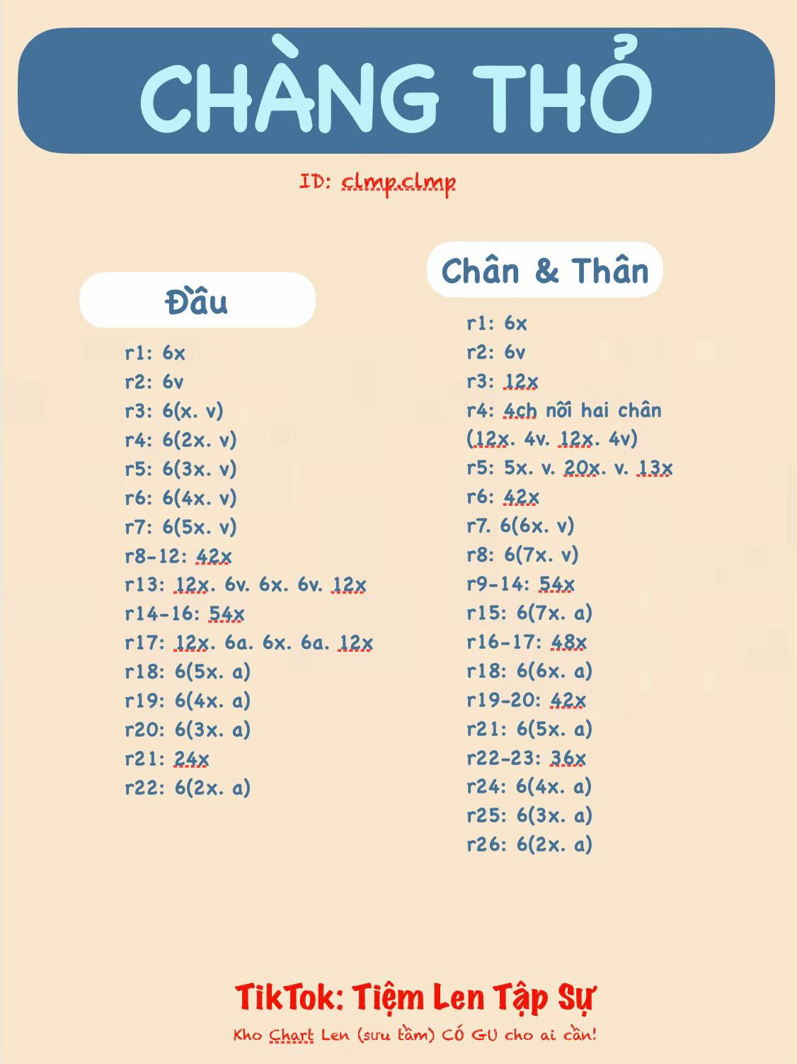 Chart móc len búp bê Chàng Thỏ đeo kính, mặc áo khoác và mũ nâu