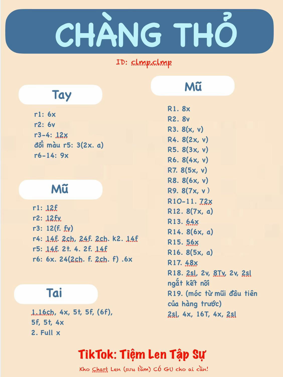 Chart móc len búp bê Chàng Thỏ đeo kính, mặc áo khoác và mũ nâu