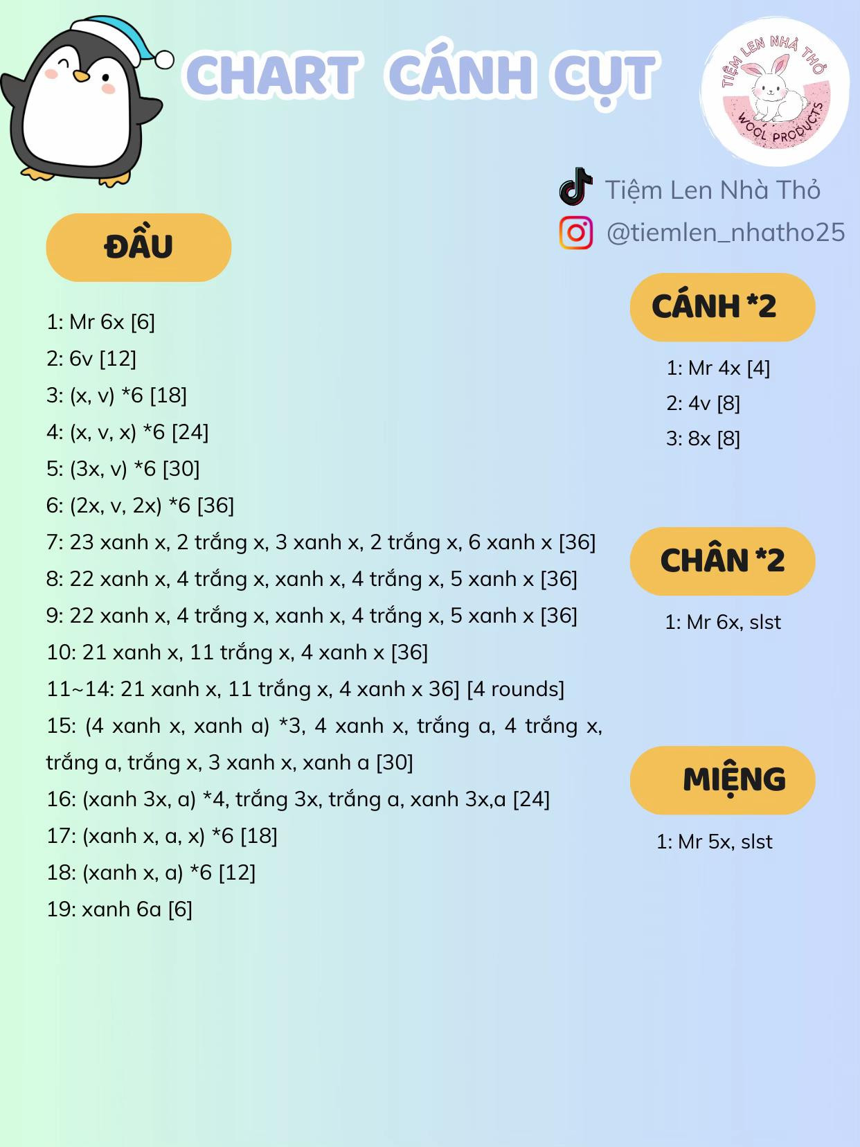 Chart móc len búp bê chim cánh cụt dễ thương
