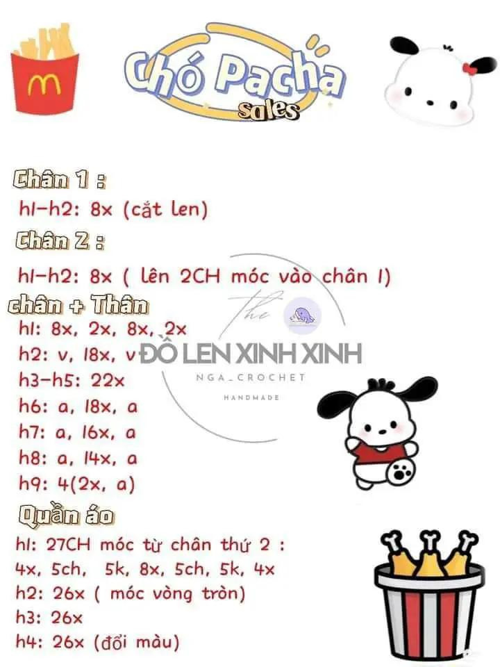 Chart Móc Len Búp bê Chó Pacha McDonald's và Kuromi