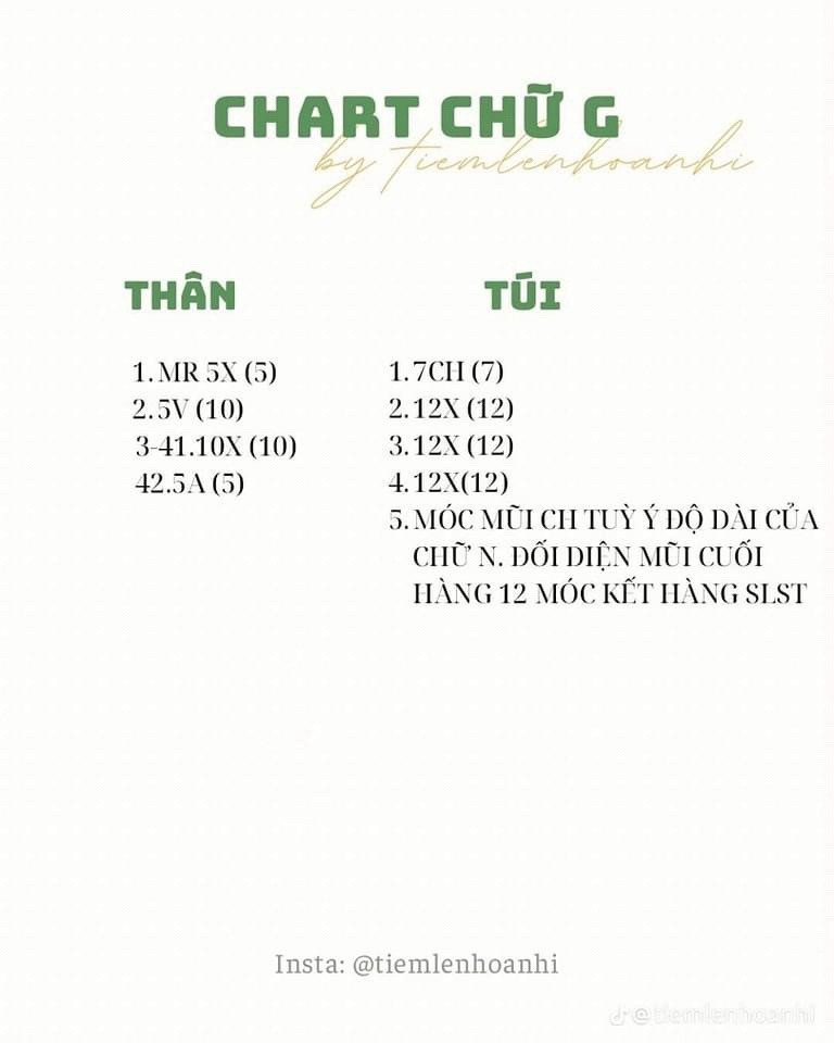Chart móc len búp bê chữ cái Alphabet T, N, S dễ thương