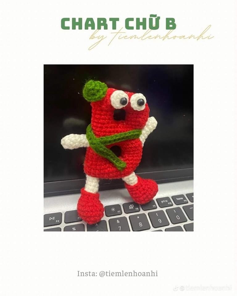 Chart móc len búp bê chữ cái Alphabet T, N, S dễ thương