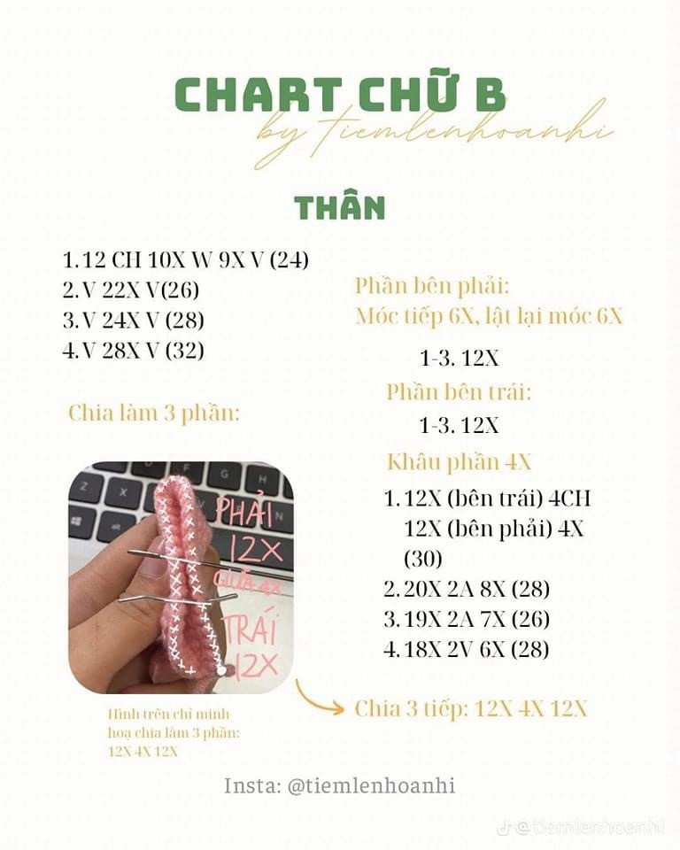 Chart móc len búp bê chữ cái Alphabet T, N, S dễ thương