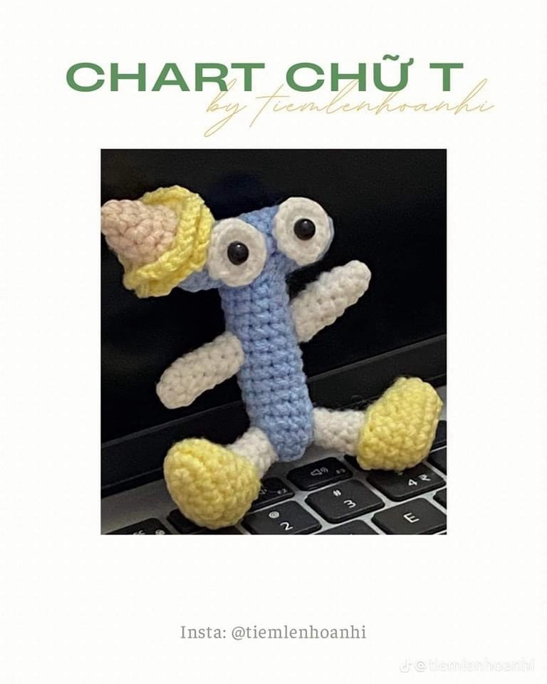 Chart móc len búp bê chữ cái Alphabet T, N, S dễ thương