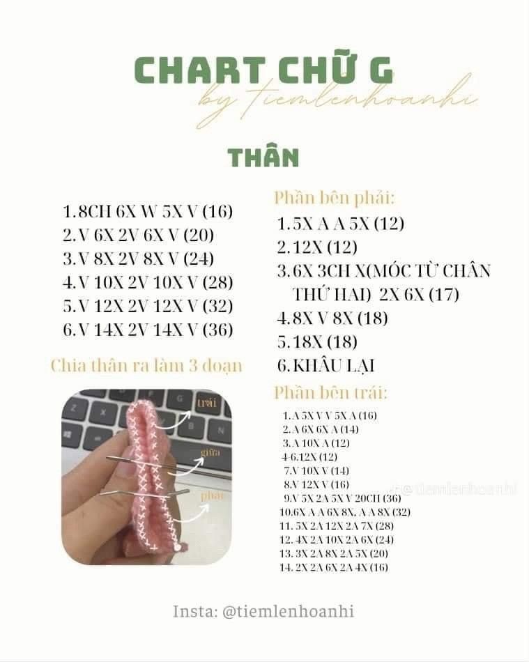 Chart móc len búp bê chữ cái Alphabet T, N, S dễ thương