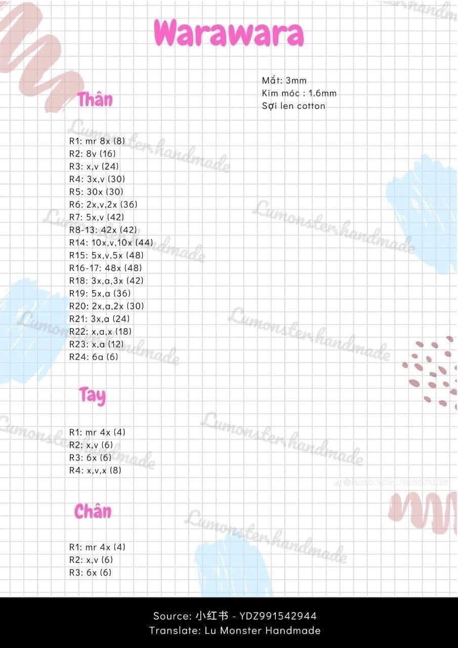 Chart móc len búp bê chú hề và mèo dễ thương nhiều màu sắc