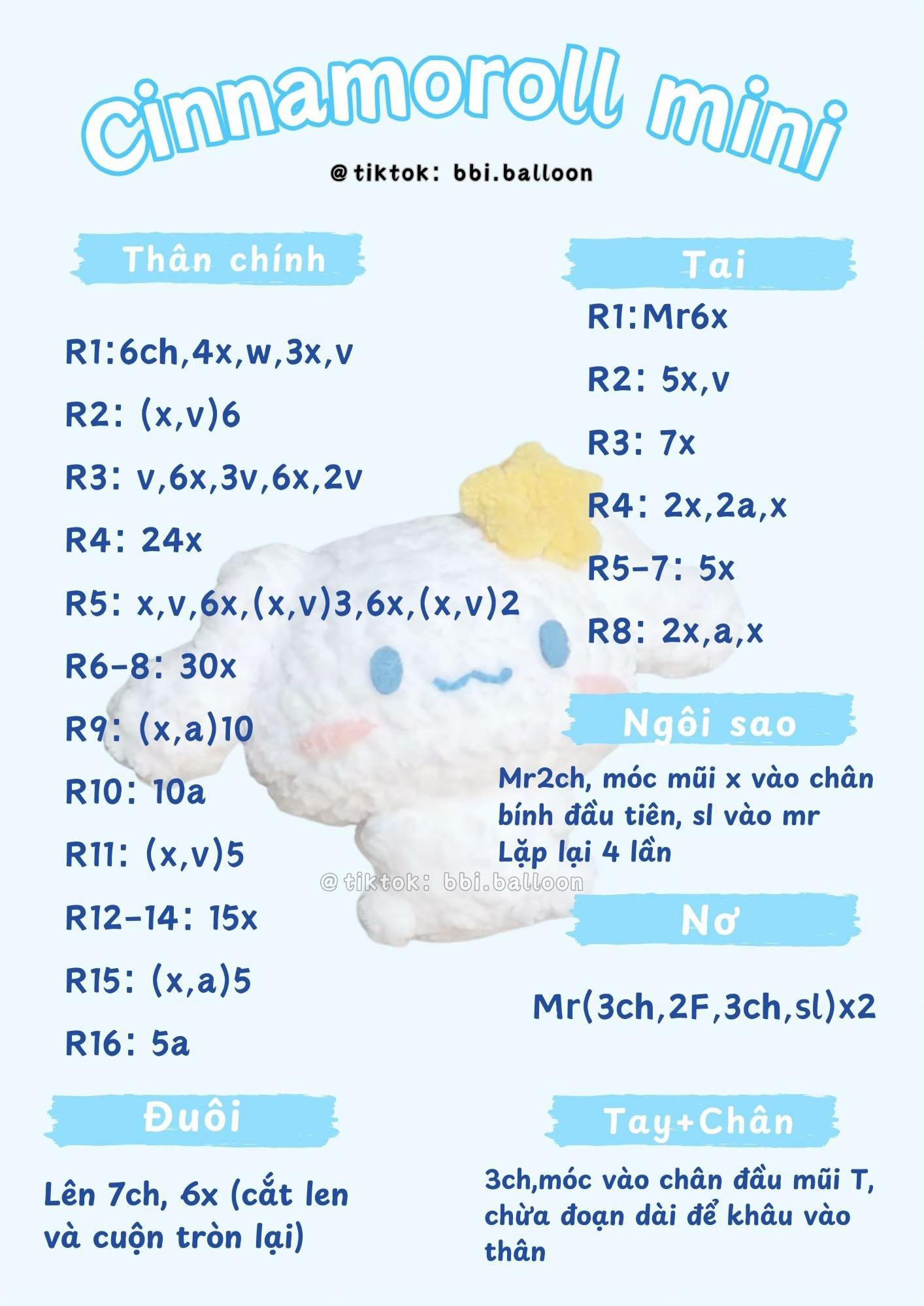 Chart móc len búp bê Cinnamoroll mini dễ thương
