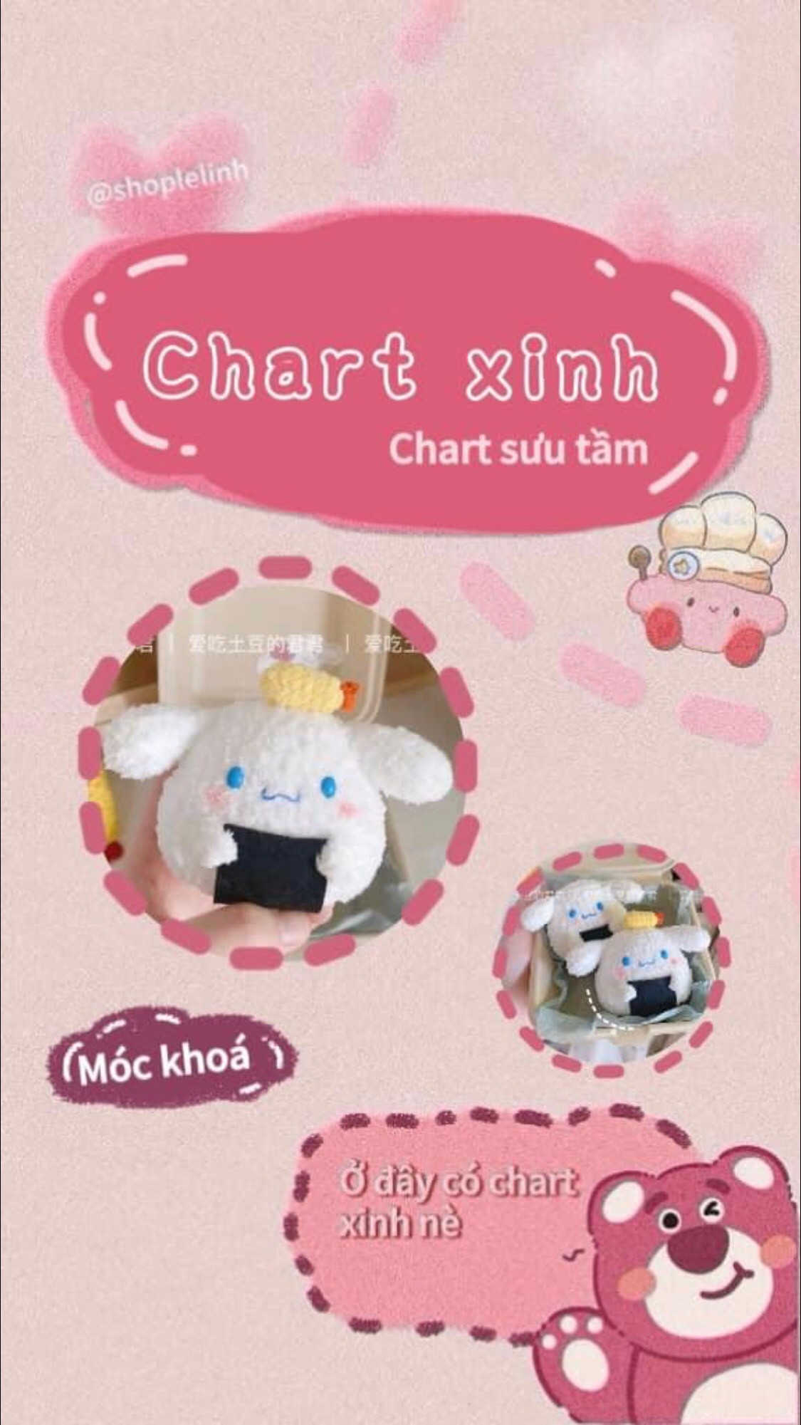 Chart móc len búp bê Cinnamoroll sushi trắng xanh dễ thương