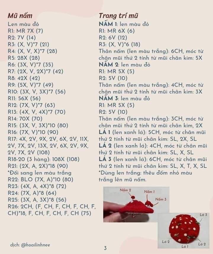 Chart móc len búp bê cô bé nấm dễ thương