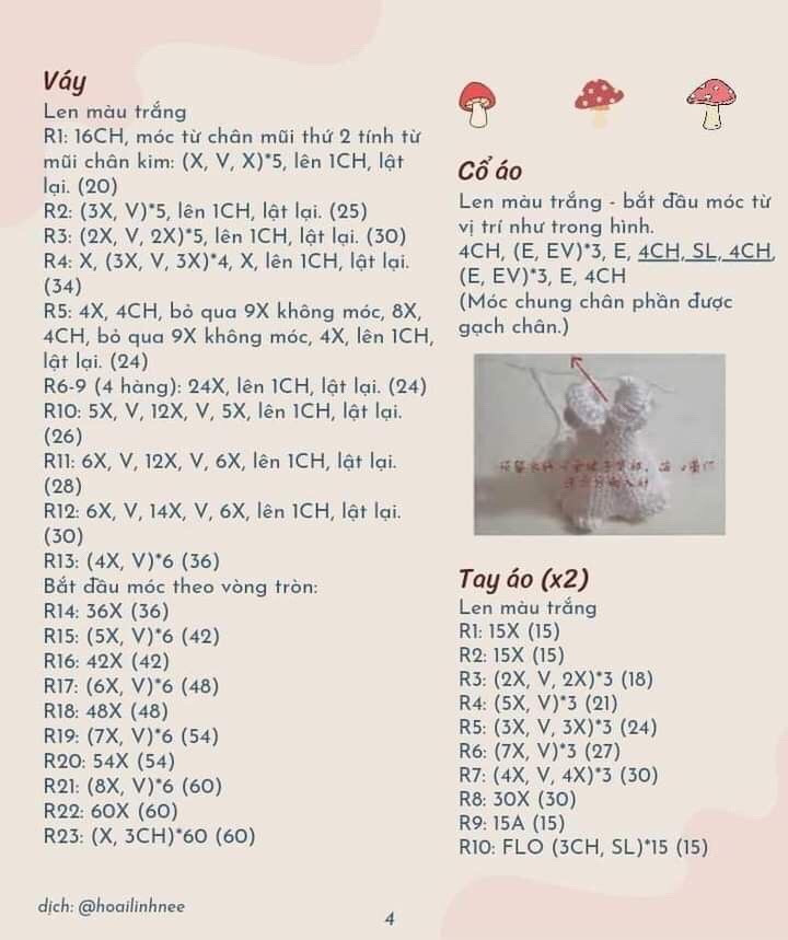 Chart móc len búp bê cô bé nấm dễ thương