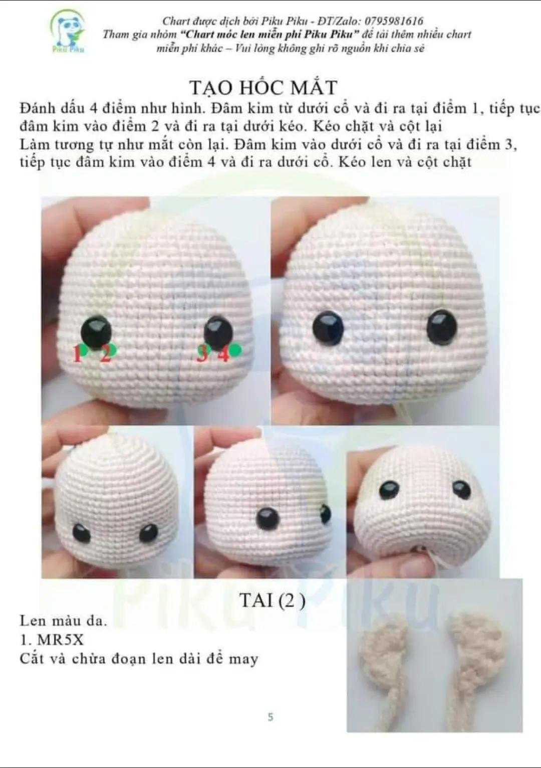 Chart móc len búp bê công chúa tóc mây với mái tóc vàng dài và hoa trang trí