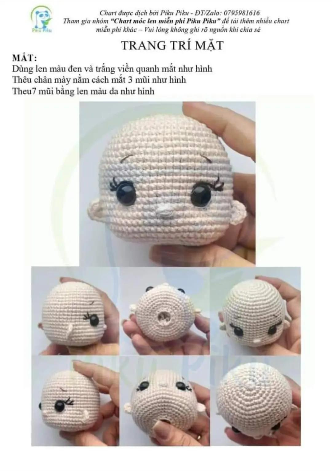 Chart móc len búp bê công chúa tóc mây với mái tóc vàng dài và hoa trang trí