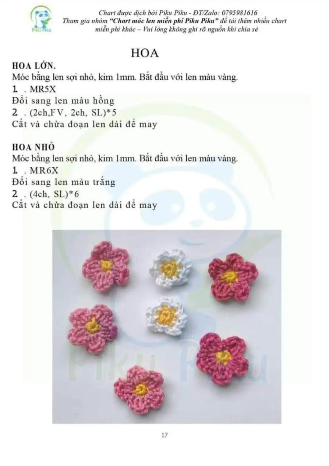 Chart móc len búp bê công chúa tóc mây với mái tóc vàng dài và hoa trang trí