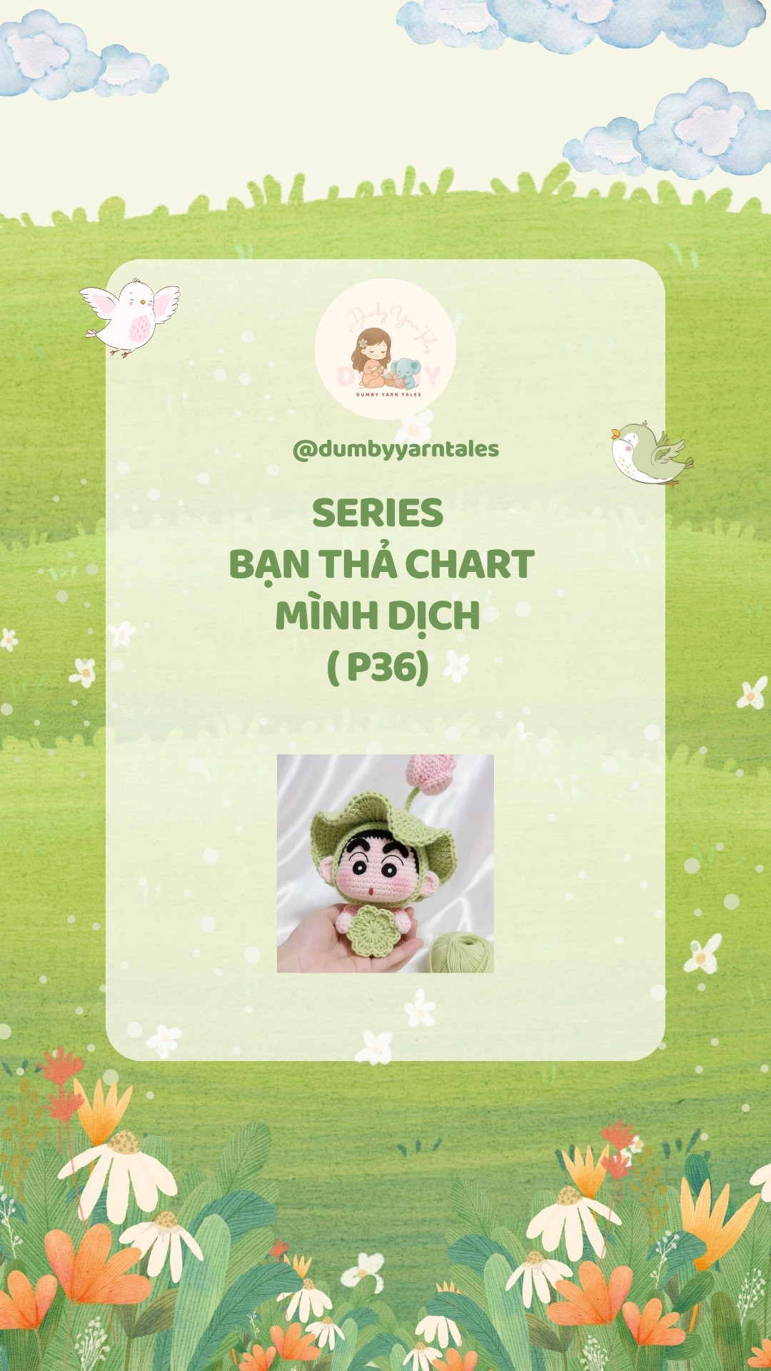 Chart Móc Len Búp bê Cu Shin Đội Mũ Hoa Sen