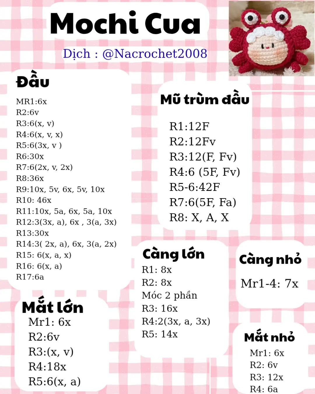 Chart móc len búp bê cua Mochi Cua dễ thương