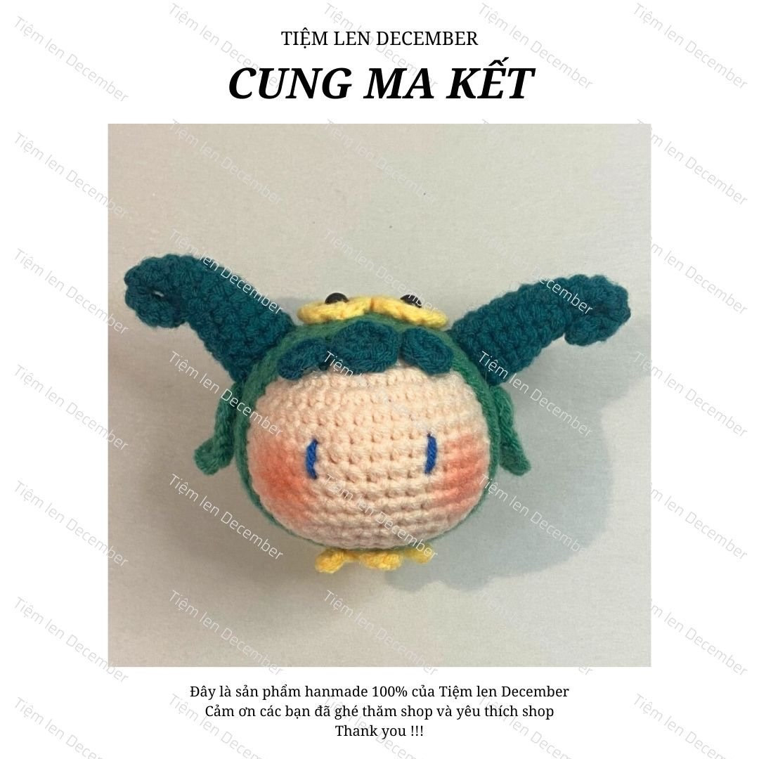 Chart móc len búp bê Cung Ma Kết màu xanh lá và vàng