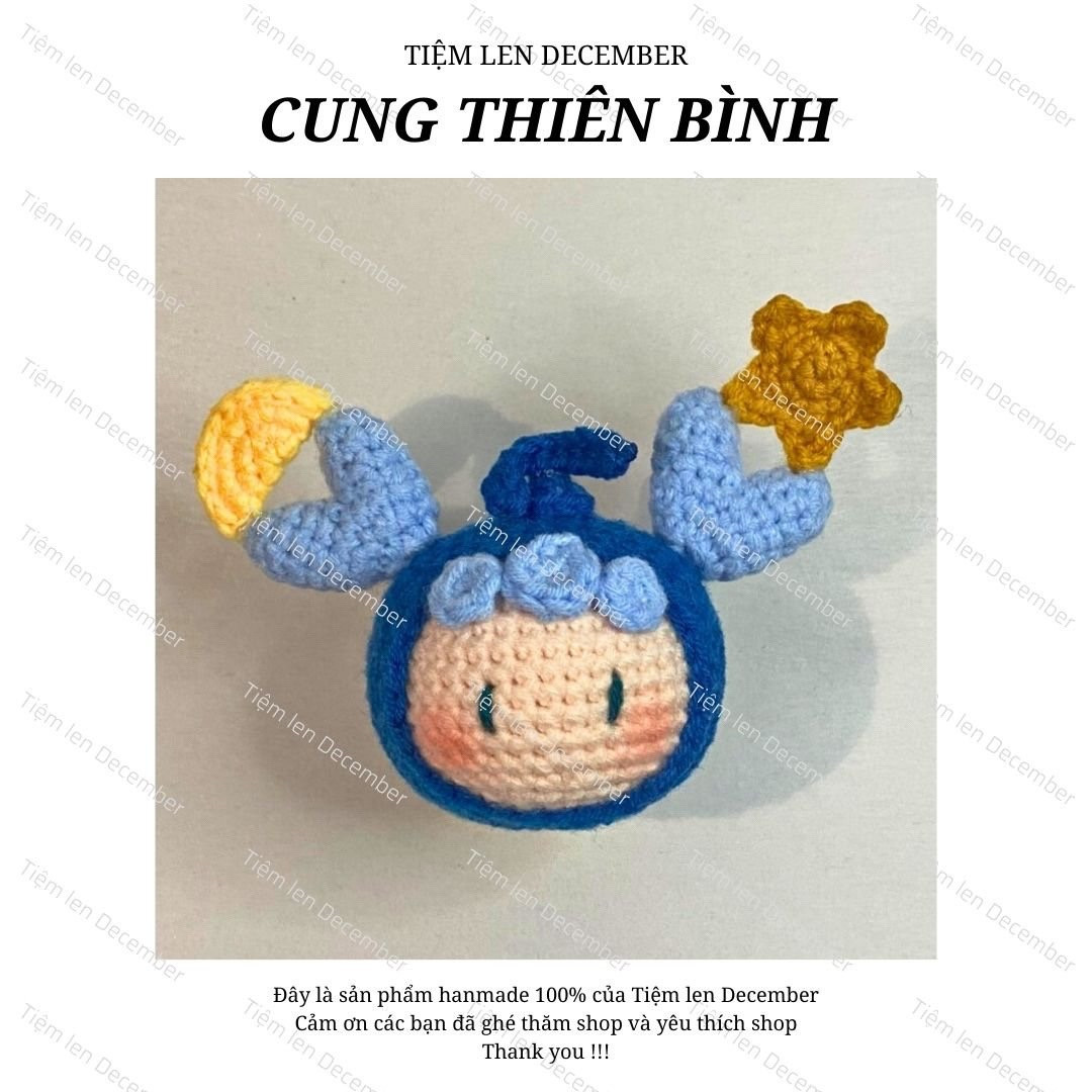 Chart móc len búp bê cung Thiên Bình màu xanh vàng