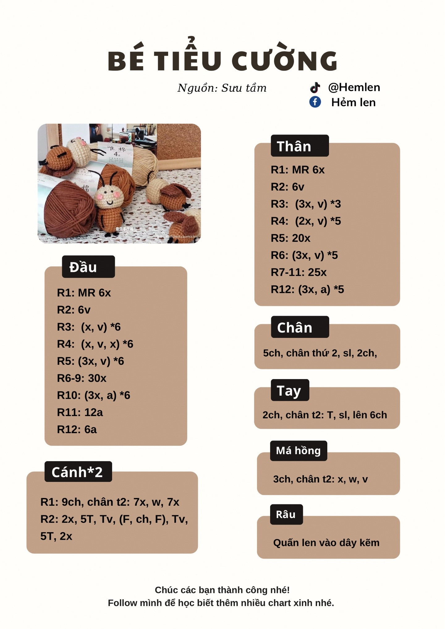 Chart Móc Len Búp bê Dế Mèn Bé Tiểu Cường