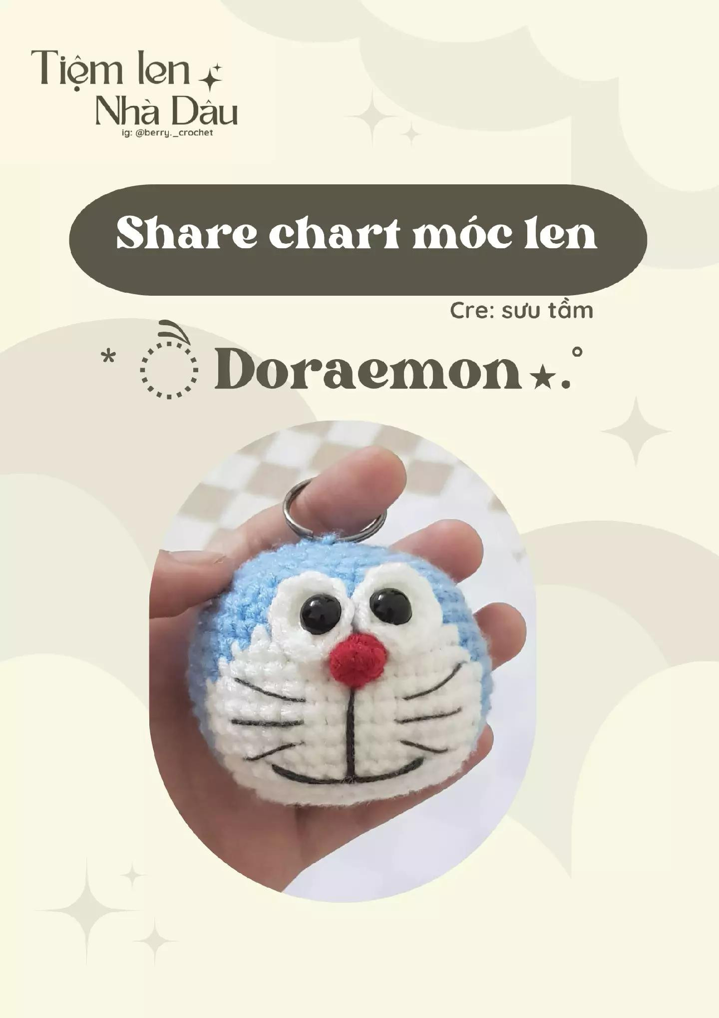Chart móc len búp bê Doraemon đầu, mũi và mắt