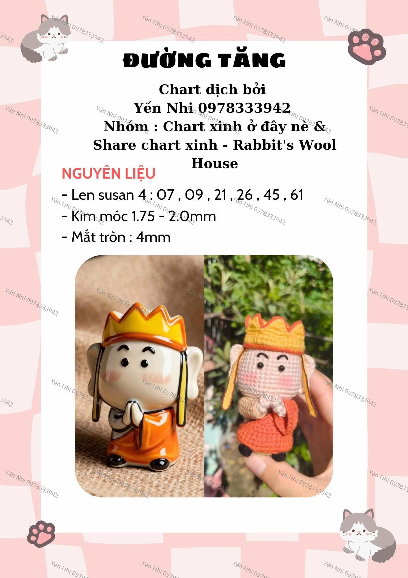 Chart móc len búp bê Đường Tăng màu cam và vàng