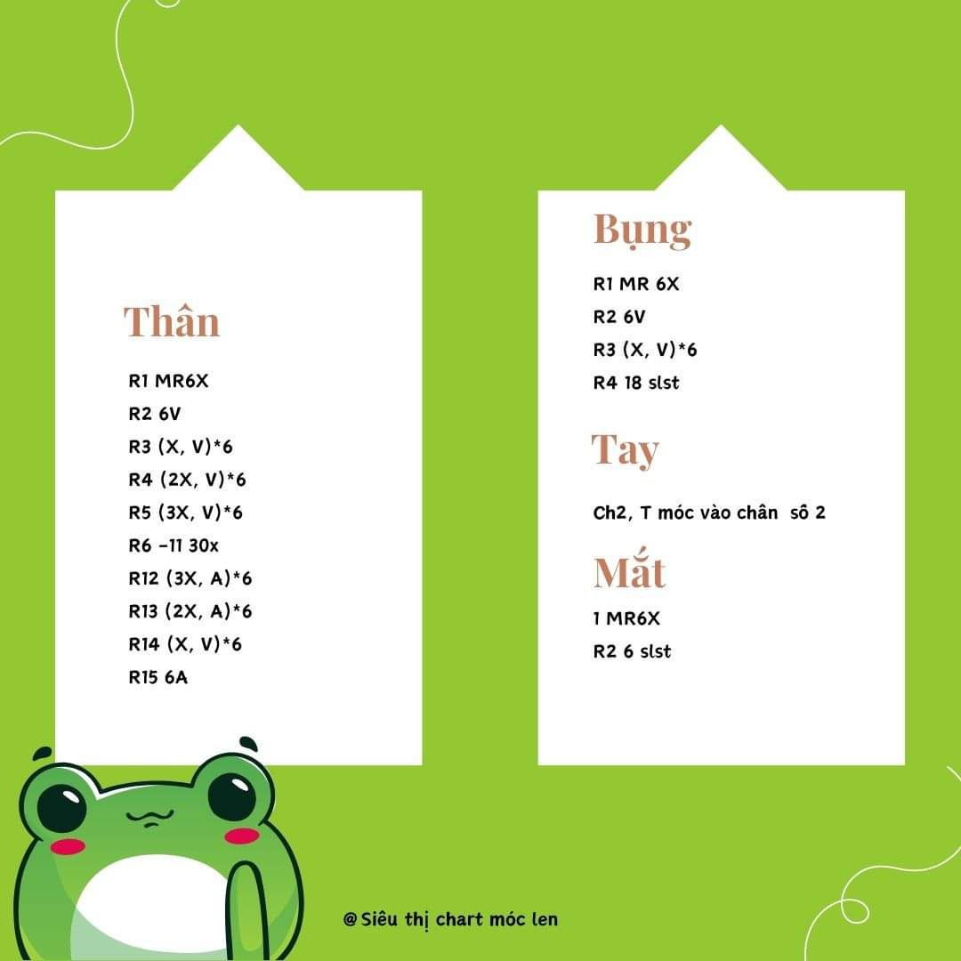 Chart móc len búp bê ếch xanh cute siêu dễ thương
