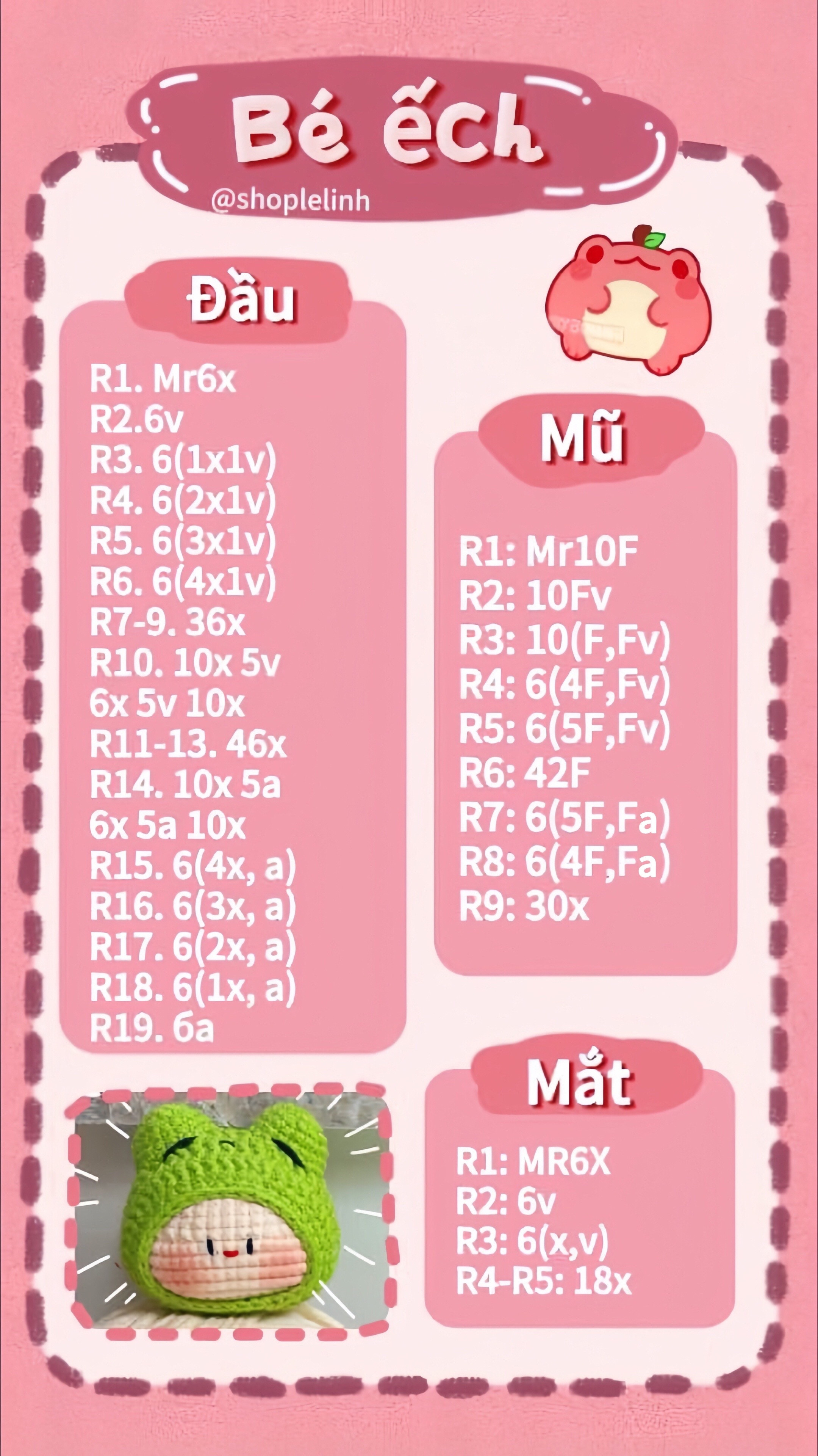 Chart móc len búp bê ếch xanh dễ thương