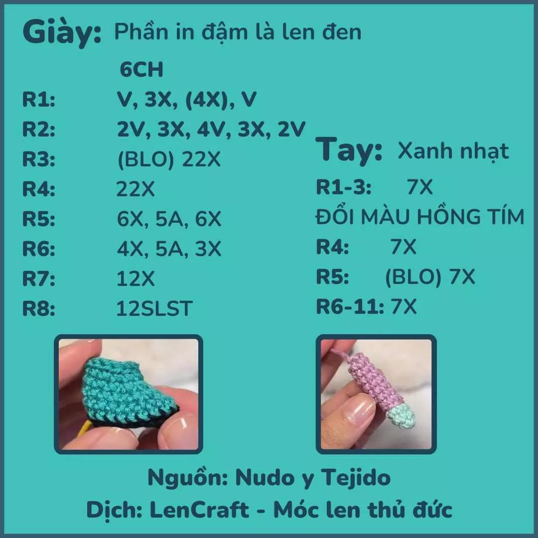 Chart Móc Len Búp bê Envy (Inside Out) - Hướng dẫn chi tiết từng phần