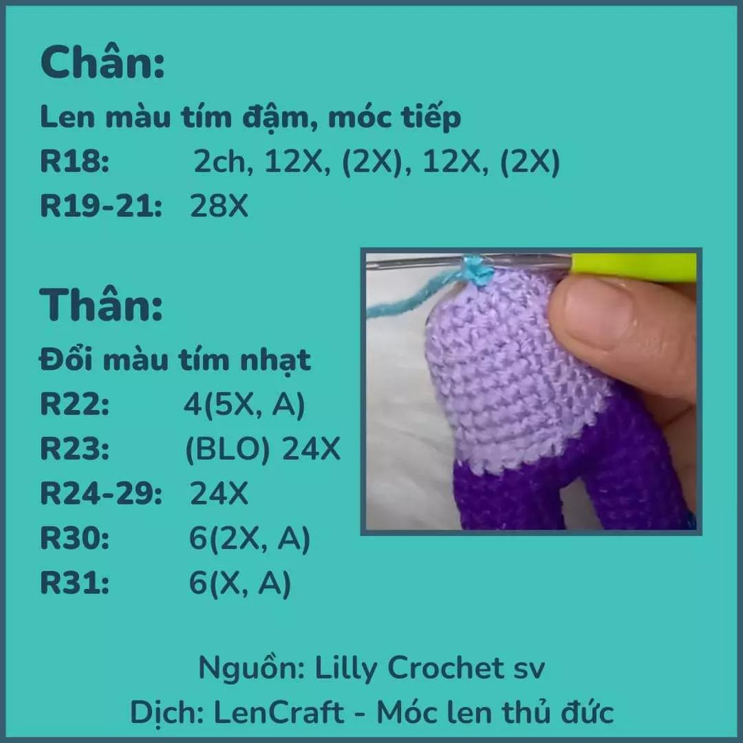 Chart Móc Len Búp bê Envy (Inside Out) - Hướng dẫn chi tiết từng phần