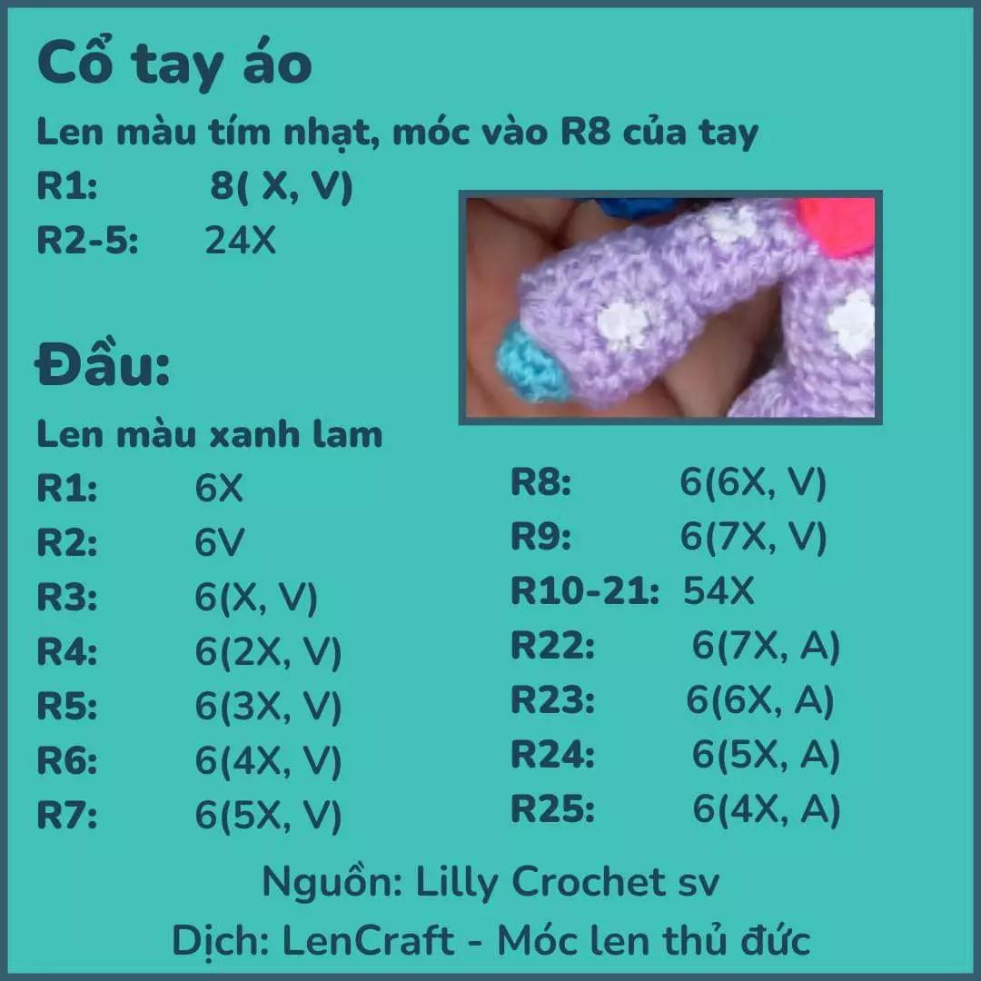 Chart Móc Len Búp bê Envy (Inside Out) - Hướng dẫn chi tiết từng phần