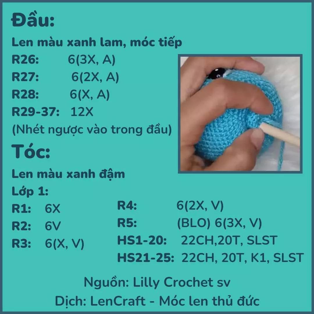 Chart Móc Len Búp bê Envy (Inside Out) - Hướng dẫn chi tiết từng phần
